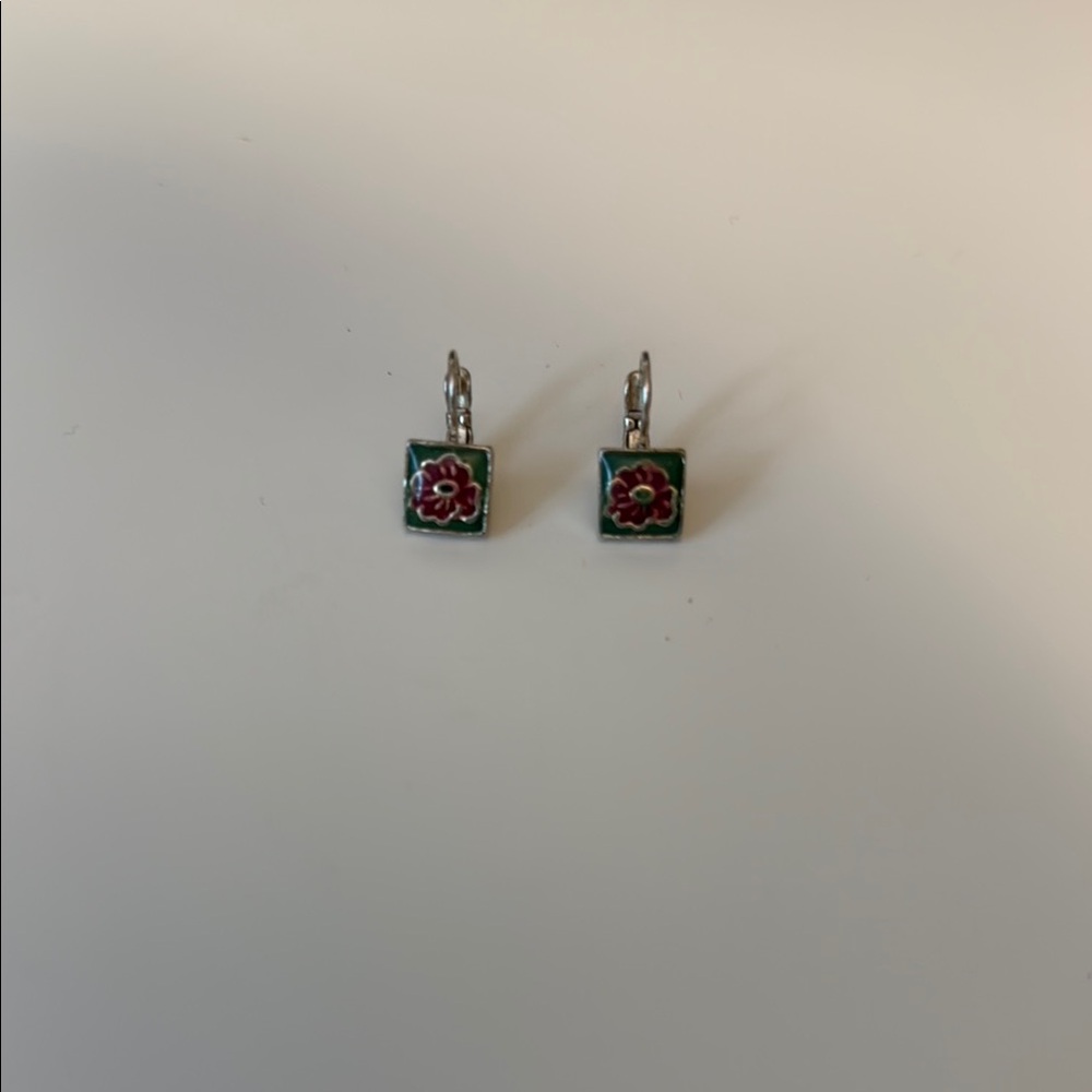 Silver Vintage Floral Square Earrings